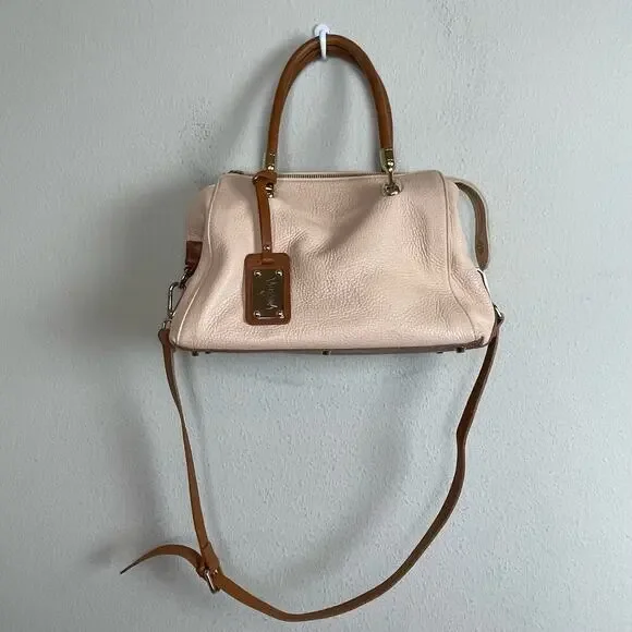 Valentina Genuine Leather Italy Peach Pale Purse Satchel Shoulder Bag‎ Feet - Picture 2 of 10